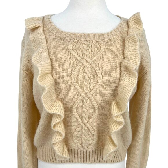 Anthropologie Eri + Ali Callie Ruffle Pullover Sweater Cream Size Medium - Picture 1 of 9